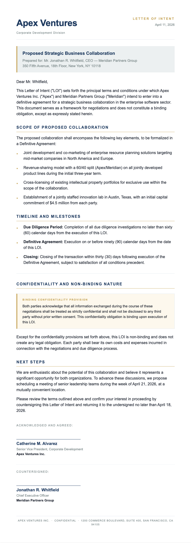 Executive Letter of Intent